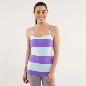 Lululemon Power Y Tank Luon Light Bold Stripe Power Purple With Pads Size 6
